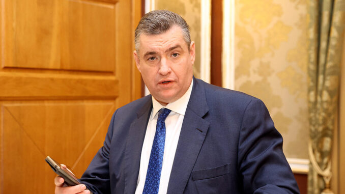 FILE PHOTO: Russia's State Duma member Leonid Slutsky from the Russian delegation, looks on after the talks in the Gomel region