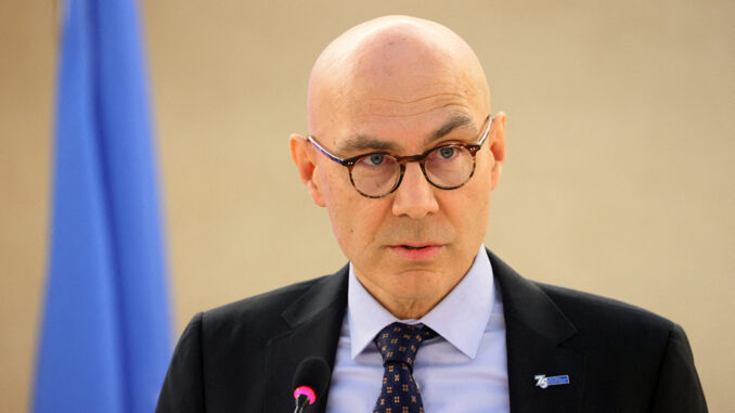 FILE PHOTO: Turk, United Nations High Commissioner for Human Rights, attends the Human Rights Council at the United Nations in Geneva